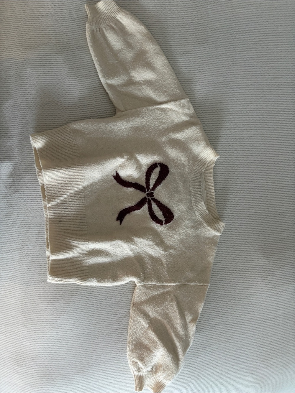 Rylee + Cru Cream Sweater with Burgundy Bow